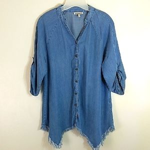 Hester‎ & Orchard Tencel Fray Shark Bite Hem Top Sz Med Hippie Boho Western